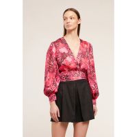 Bluza crop petrecuta cu imprimeu floral