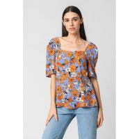 Bluza cu model floral si decolteu patrat Anne
