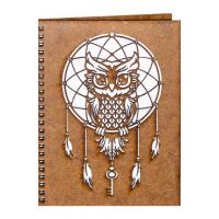 Agenda din lemn: Bufnita cu dreamcatcher