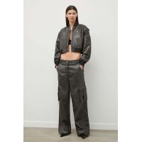 2NDDAY pantaloni 2ND Edition Franz - Uneven PU femei, culoarea maro, lat, high waist, 2242562837