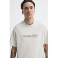 Abercrombie & Fitch tricou din bumbac barbati, culoarea bej, cu imprimeu