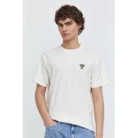 Hollister Co. tricou barbati, culoarea bej, cu imprimeu