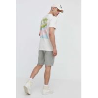 Abercrombie & Fitch tricou din bumbac barbati, culoarea bej, cu imprimeu