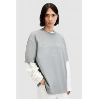 AllSaints tricou din bumbac LASER SS CREW barbati, culoarea gri, cu imprimeu, MG503Z