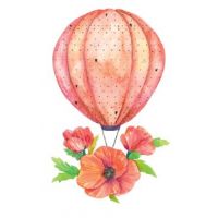 Print de arta: Balon cu aer cald. Flori de maci