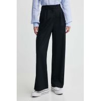 Abercrombie & Fitch pantaloni din in culoarea negru, drept, high waist