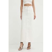 Bardot fusta jeans EVIANNA culoarea bej, maxi, drept, 91371SB