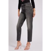 Blugi mom fit cu talie inalta si aspect decolorat