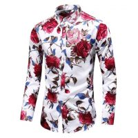 Cămașă bărbătească cu flori A2654 roșu 3XL