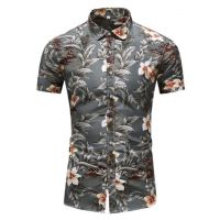 Cămașă bărbătească cu flori F753 gri 3XL