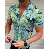 Cămașă bărbătească cu flori F784 verde XL