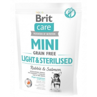 BRIT Care Grain Free Mini Light&amp;Sterilised hrana uscata caini adulti talie mica cu tendinta de ingrasare, somon si iepure 400g