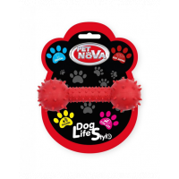 PET NOVA DOG LIFE STYLE Jucarie os cu clopotel pentru caini 14cm, rosu, aroma de carne de vita