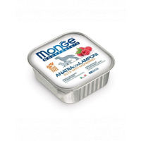 MONGE Fruit Dog Monoprotein hrană umedă pentru câini, cu rață și zmeură 150 g