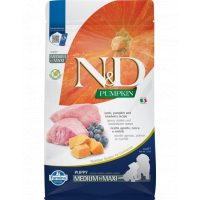 FARMINA N&amp;D GF Puppy Medium&amp;Maxi Pumpkin Lamb&amp;Blueberry hrana uscata caini juniori talie medie/mare, cu dovleac, miel si afine 2,5 kg