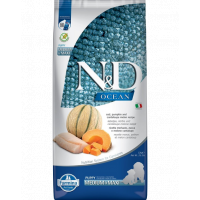 FARMINA N&amp;D Ocean Dog Puppy Medium &amp; Maxi Sac hrana pentru catei, cu cod, dovleac si pepene galben 12 kg