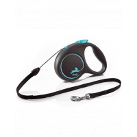 FLEXI Black Design lesa automata cu franghie pentru caini, negru cu albastru, marimea S, 5 m