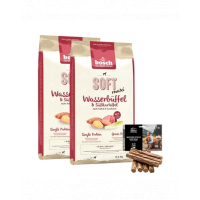BOSCH Soft Maxi Hrana uscata pentru caini talie mare, bivol si cartofi dulcei 2 x 12,5 kg + recompense sticks 7 buc