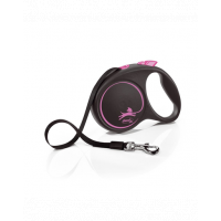 FLEXI Black Design lesa automata cu banda pentru caini, negru cu roz, marimea L, 5 m
