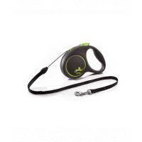 FLEXI Black Design lesa automata cu sir pentru caini, negru cu verde, marimea S, 5 m