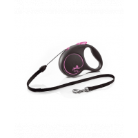FLEXI Black Design lesa automata cu sir pentru caini, negru cu roz, marimea S, 5 m