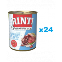 RINTI Kennerfleisch Poultry Hearts 24 x 400 g hrana caini, cu inimi de pasare