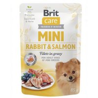 BRIT CARE Mini Adult Pouch Rabbit&amp;Salmon 24x85g Hrana umeda caini talie mica, cu iepure si somon