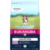 EUKANUBA Grain Free S/M Puppy 3 kg Hrana uscata catei talie mica si medie, cu miel