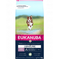 EUKANUBA Grain Free S/M Puppy 12 kg sac hrana ceti taie mica si medie, cu miel
