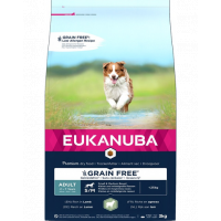 EUKANUBA Grain Free S/M Adult 3 kg Hrana caine talie mica sau medie, cu miel