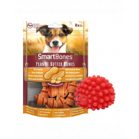 SMART BONES Mini Recompense caini talie mica, cu unt de arahide si pui x 2 + minge GRATIS