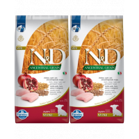 FARMINA N&amp;D Low Grain Chicken &amp; Pomegranate Mini Puppy 2 x 7 kg hrana uscata caini juniori talie mica, pui si rodie