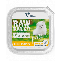 VETEXPERT RAW PALEO Pate Puppy Mini Turkey 150 g pateu pentru catei, cu curcan
