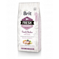 BRIT Fresh Puppy Healthy Growth hrana uscata caini juniori, pui si cartofi 2 x 12 kg + FLEXI New Comfort L Tape 8 m GRATIS