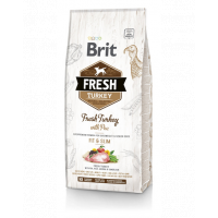 BRIT Fresh Adult Fit&amp;Slim 2 x 12 kg hrana uscata caini adulti, curcan si mazare + FLEXI New Comfort L Tape 8 m GRATIS