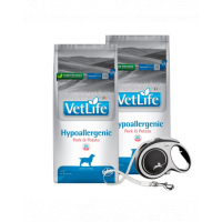 FARMINA VetLife Hypoallergenic Pork Potato pentru caini adulti 2 x 12kg + FLEXI New Comfort L Tape 8 m GRATIS