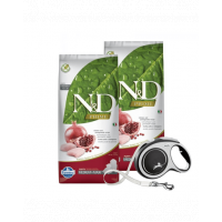 FARMINA N&amp;D Prime Dog Chicken and pomegranate Puppy Medium &amp; Maxi 2 x 12 kg + FLEXI New Comfort L Tape 8 m GRATIS