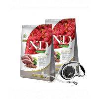FARMINA N&amp;D Quinoa Neutere Adult Mini duck, broccoli &amp; asparagus 2 x 7 kg hrana caini dupa castrare + FLEXI New Comfort L Tape 8 m GRATIS