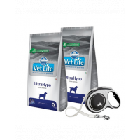 FARMINA Vet Life UltraHypo Dog 2x12 kg hrana dieta caini cu alergii alimentare, diaree recurenta sau dermatita idiopatica + FLEXI New Comfort L Tape 8 m GRATIS