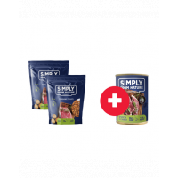SIMPLY FROM NATURE Gustare dresaj caini, cu vita 2 x 300g + conserva hrana, rata si morcov GRATIS