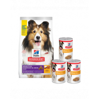 HILL'S Canine Adult Sensitive Stomach&amp;Skin 14 kg + 3 conserve GRATIS