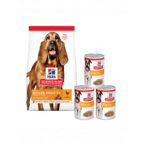 HILL'S Science Plan 7+ Dog Mature Light Medium Chicken 14 kg hrana caini maturi + 3 conserve GRATIS
