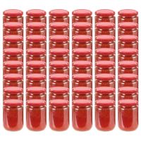 vidaXL Borcane din sticlă pentru gem, capac roșu, 48 buc., 230 ml
