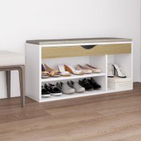 vidaXL Pantofar, pernă, alb/stejar sonoma, 104x30x49 cm lemn prelucrat