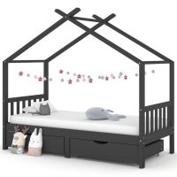 vidaXL Cadru pat copii cu sertare gri închis 90x200 cm lemn masiv pin