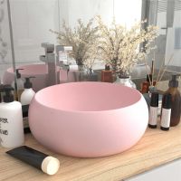 vidaXL Chiuvetă de baie lux roz mat 40x15 cm ceramică rotund