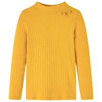 Tricou de copii cu mâneci lungi, tricot cu nervuri, ocru închis, 140