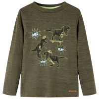 Tricou copii, mâneci lungi, kaki închis melanj, 104