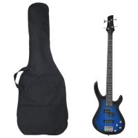 vidaXL Chitara bass electrică începători, husă, albastru/negru 4/4 46"
