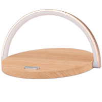 Lampa cu incarcare wireless si suport telefon, Quasar & Co, 3 functii, QI 10W, veioza cu 3 intensitati lumina, ABS, natur